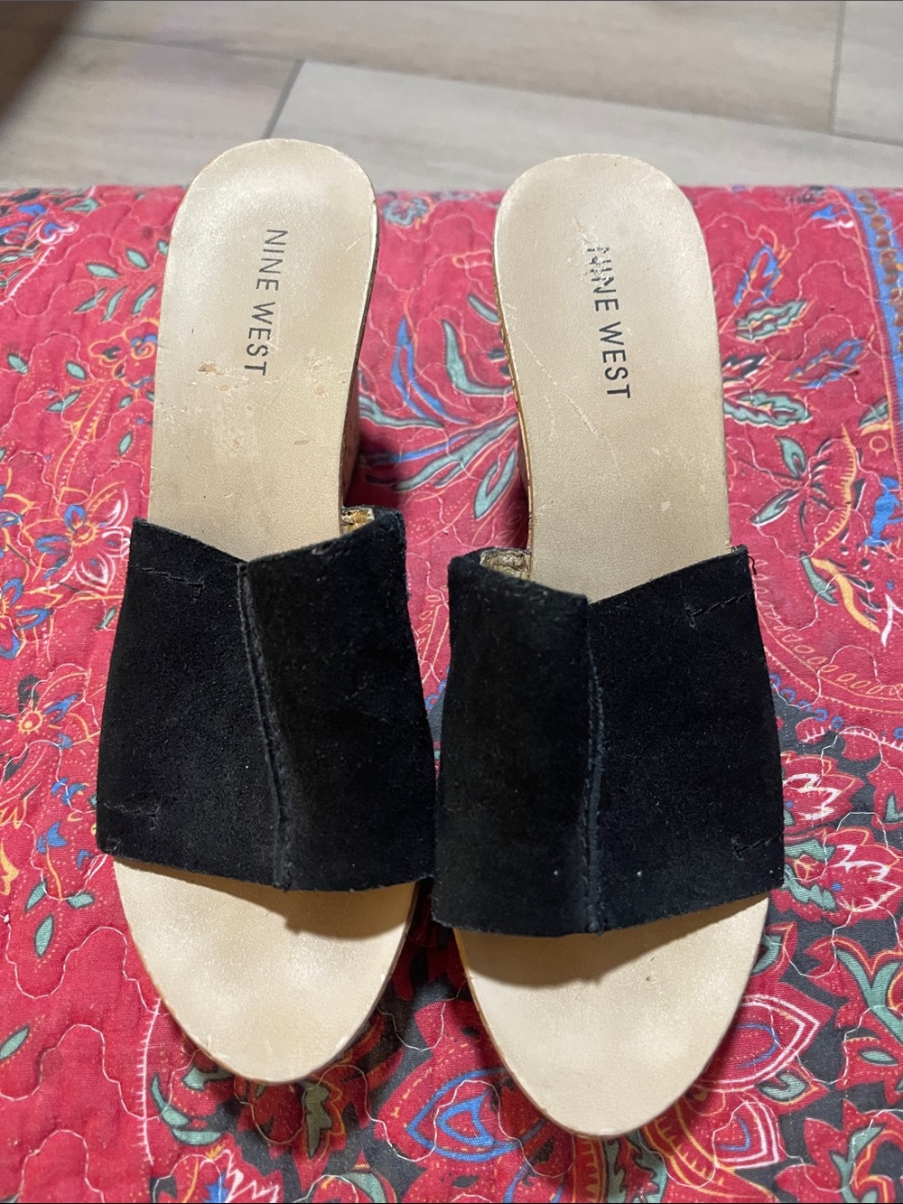 Nine West Black Suede Mule Slides